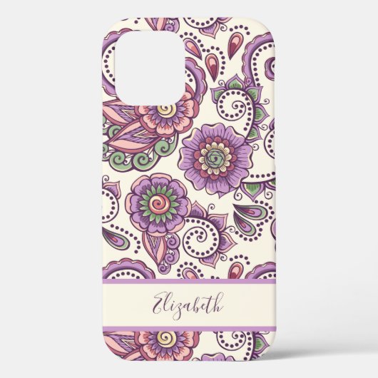 Lila Floral Paisley Einzigartiges Muster Case-Mate iPhone Hülle (Rückseite)