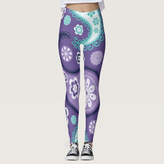 Lila Floral Paisley Fun Leggings (Vorderseite)