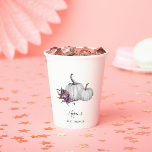 Lila Floral Pumpkin Baby Dusche Pappbecher (Insitu)
