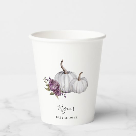 Lila Floral Pumpkin Baby Dusche Pappbecher (Vorderseite)