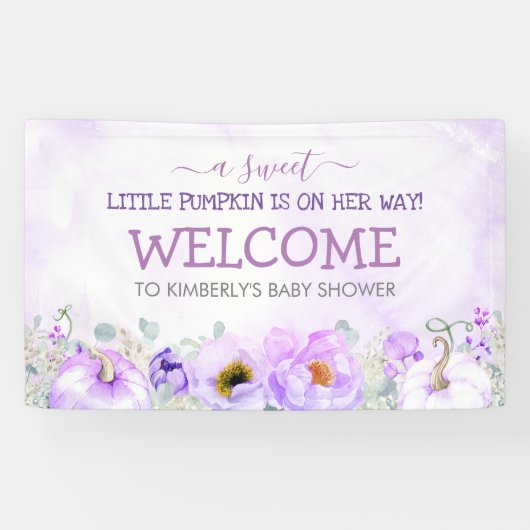 Lila Floral Pumpkins Fall Baby Dusche Willkommen Banner (Horizontal)