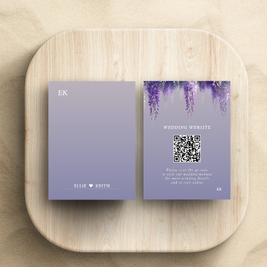 Lila Floral-QR-Code Monogramm Hochzeit Begleitkarte