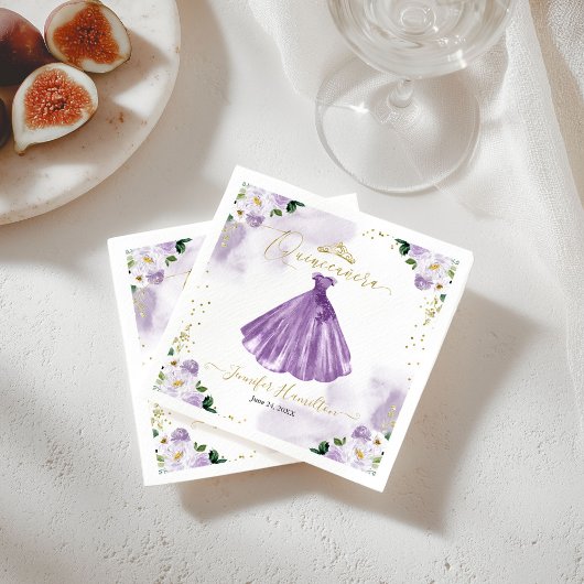 Lila Floral Quinceanera Napkins Serviette