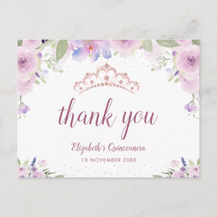 lila floral tiara quinceanera danke Karte