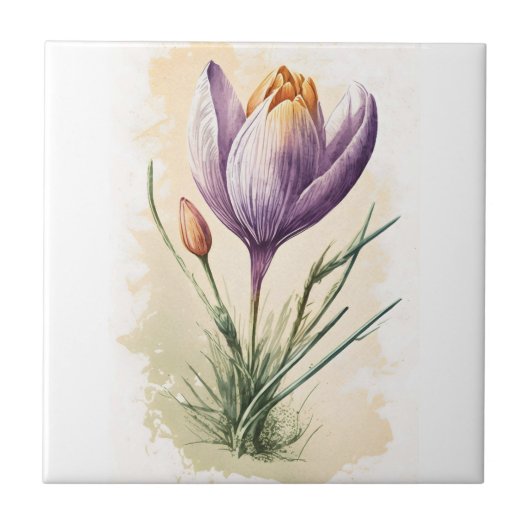 Lila Floral Wasserfarbe Crocus Küche Badezimmer Fliese (Vorderseite)