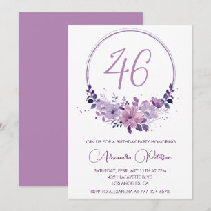 Lila Floral Wasserfarbe Elegant 46. Geburtstag Einladung