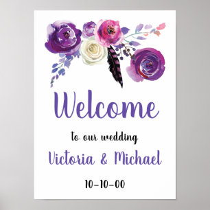 Lila Floral Watercolor Boho Willkommenspender Poster