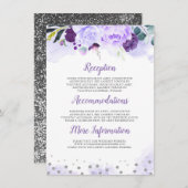 Lila Floral Wedding Information Guest Begleitkarte (Vorne/Hinten)