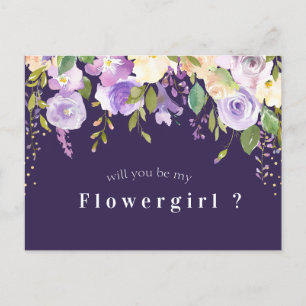 lila floral wirst du meine Blumenmädchenkarte sein Einladungspostkarte