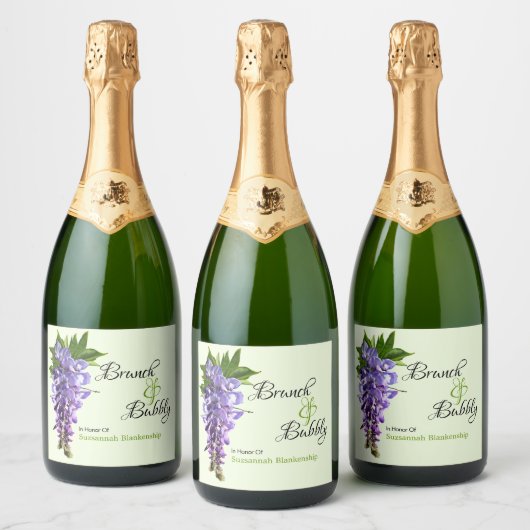 Lila Floral Wisteria Brunch Bubbly Brautparty Schaumweinetikett (Flaschen)