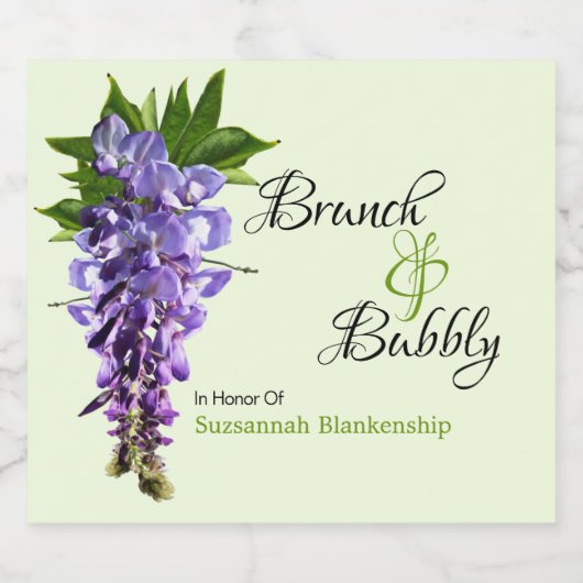 Lila Floral Wisteria Brunch Bubbly Brautparty Schaumweinetikett (Einzelnes Label)
