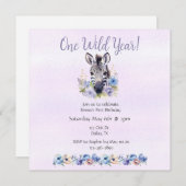 Lila Floral Zebra Geburtstag Einladung (Vorne/Hinten)