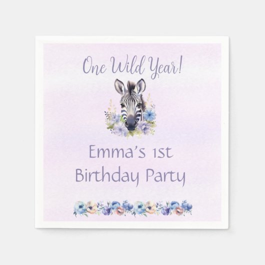 Lila Floral Zebra Geburtstag Serviette (Vorderseite)