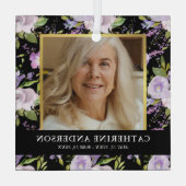 Lila Floraldenkmal Foto Weihnachten Ornament Aus Glas (Rückseite)