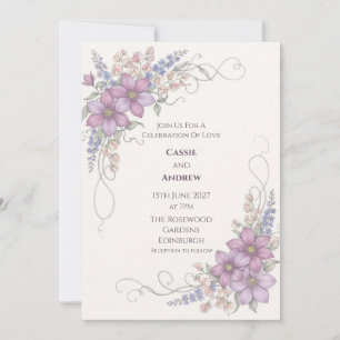 Lila florale aufwendige Hochzeitseinladung Einladung