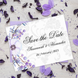 Lila florale Berry Wreath Wedding Save the Date Ankündigungspostkarte