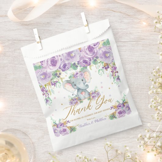 Lila florale Blume Niedlich Elephant Baby Dusche Geschenktütchen (Ausgeschnitten)