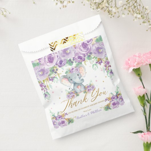 Lila florale Blume Niedlich Elephant Baby Dusche Geschenktütchen (Versiegelt)