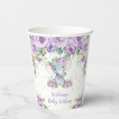 Lila florale Blume Niedlich Elephant Baby Dusche Pappbecher (Rückseite)