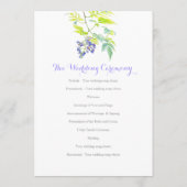 Lila florale Blume Wasserfarbenhochzeit Programm (Rückseite)