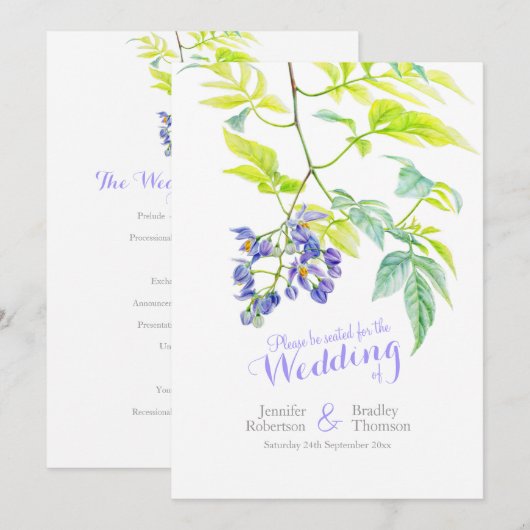 Lila florale Blume Wasserfarbenhochzeit Programm (Vorne/Hinten)