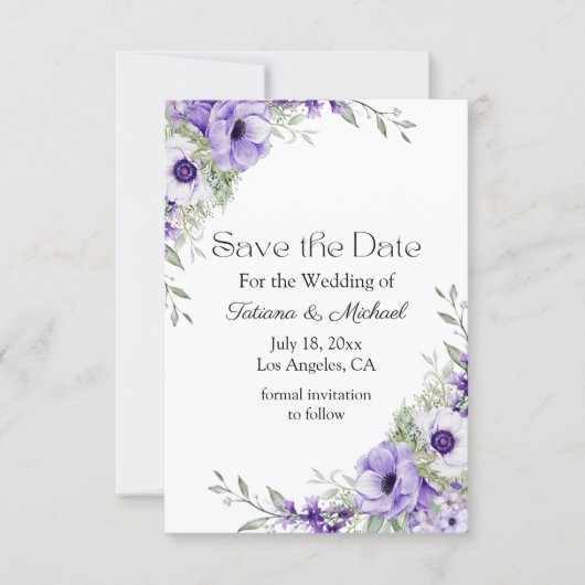 lila florale, botanische Schrift Save The Date (Vorderseite)