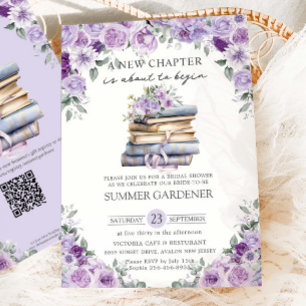 Lila Florale Bücher Neues Kapitel Brautparty Einladung