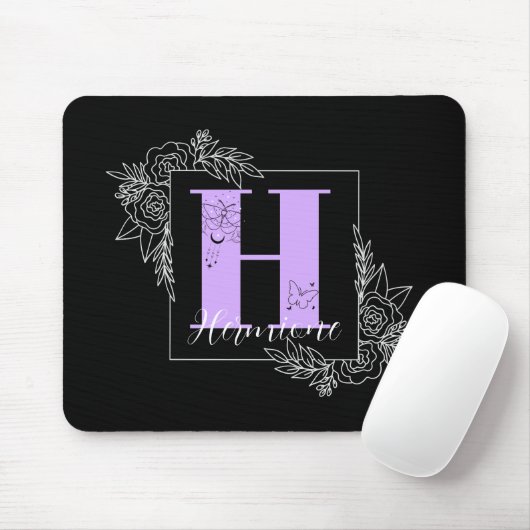 Lila florale Butterfly Custom Monogram - Letter H Mousepad (Mit Mouse)