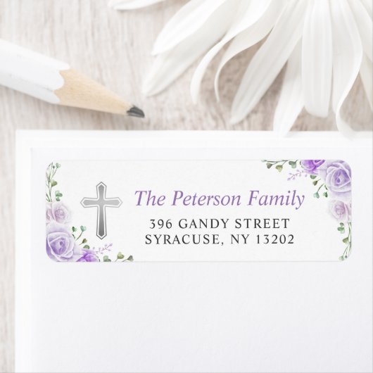 Lila florale Cross Religiöse Rücksendeadresse (Insitu)