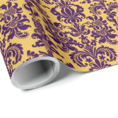 Lila florale Damaskus, benutzerdefiniert Gelb Hint Geschenkpapier (Rolleneckpunkt)