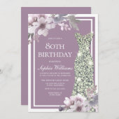 Lila florale Diamantkleid Frauen 80. Geburtstag Einladung (Vorne/Hinten)