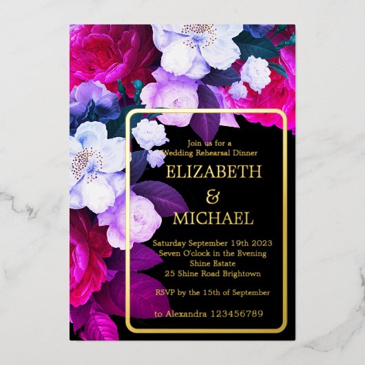 Lila florale Elegant Formal Wedding Probe Folieneinladung (Vorderseite)