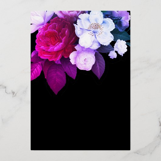 Lila florale Elegant Formal Wedding Probe Folieneinladung (Rückseite)