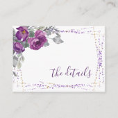 Lila florale Elegant-Script-Hochzeitsdetails Begleitkarte (Vorderseite)