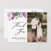 Lila florale Elegant Script Wedding Vielen Dank Postkarte (Vorne/Hinten)