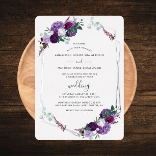 Lila Florale Elegante Roségold-Hochzeit Silber Folieneinladung
