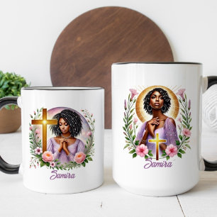 Lila florale ethnische Christliche Gebet Rasta Fra Kaffeetasse