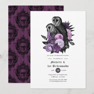 Lila Florale Eulen Gothic Brautjungfern Mittagesse Einladung