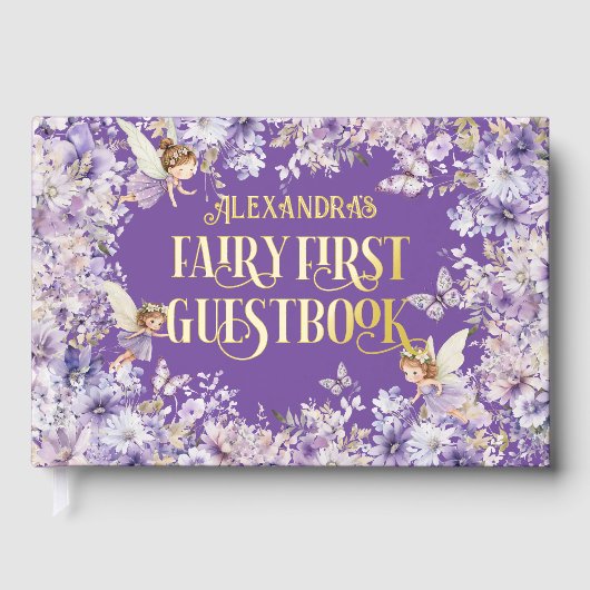 Lila Florale Fee Zuerst Gästebuch (Vorderseite)