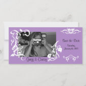 Lila florale Fotokarte Save The Date (Vorderseite)