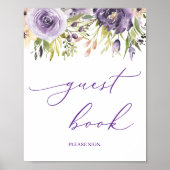 Lila florale Gästebuchsignatur Poster (Vorne)