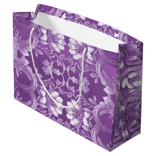 Lila florale Geschenktasche Große Geschenktüte (Rückseite Schrägansicht)