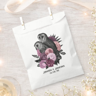 Lila Florale Glam Gothic Eulen Hochzeit Geschenktütchen