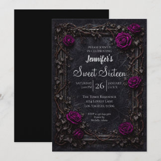 Lila Florale Gothic Sweet 16 Einladung