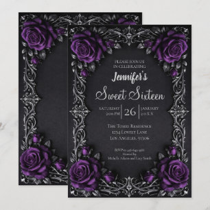 Lila Florale Gothic Sweet 16 Einladung