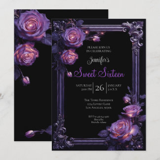 Lila Florale Gothic Sweet 16 Einladung