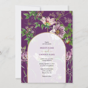 Lila Florale Grün Goldbogen-Hochzeit Einladung