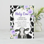 Lila florale Heilige Kuh Ich bin ein Mädchen erste Einladung (Stehend Vorderseite)