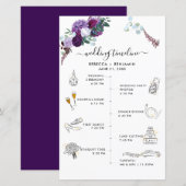 Lila Florale Hochzeits-Itinerary-Icons-Programmkar (Vorne/Hinten)