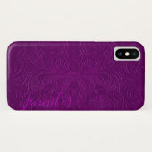 Lila florale Imitate Wildlederleder Look Monogram Case-Mate iPhone Hülle (Rückseite (Horizontal))